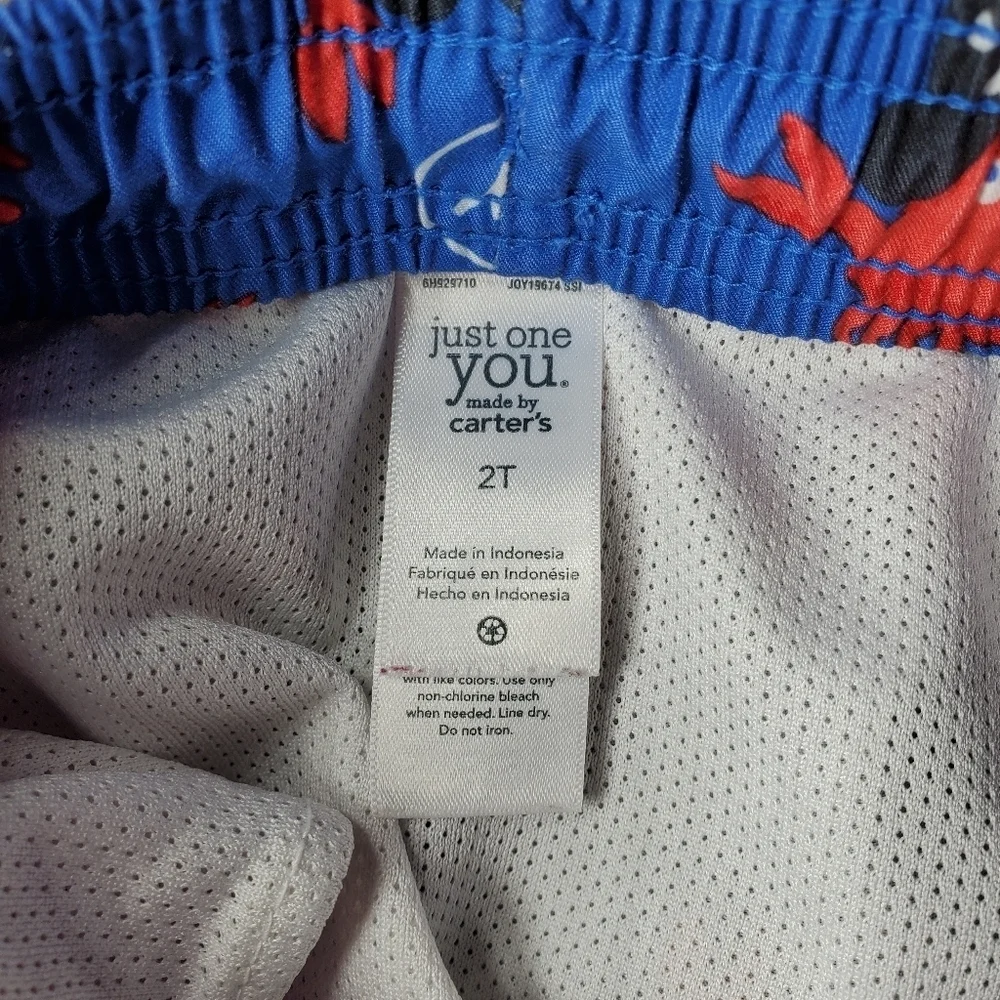 Carter's Toddler Boy Size 2T Blue Red AHOY MATEY Pirate Crab Swim Trunks NWOT